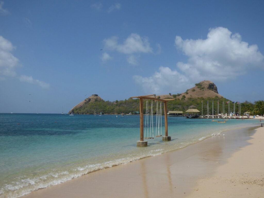Turquoise water and white sand at Pigeon Island, Gros Islet, Saint Lucia