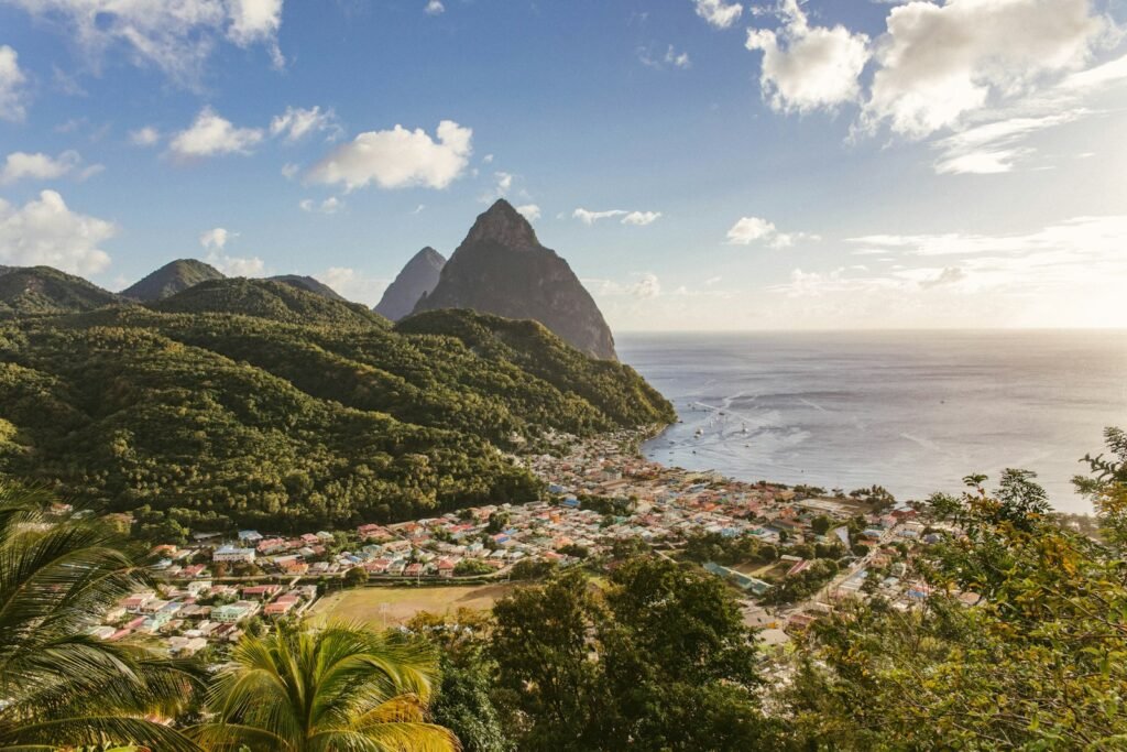View of the Pitons above Soufriere, Saint Lucia