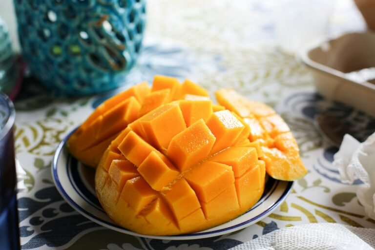 Fresh sliced mango, Caribbean-style breakfast
