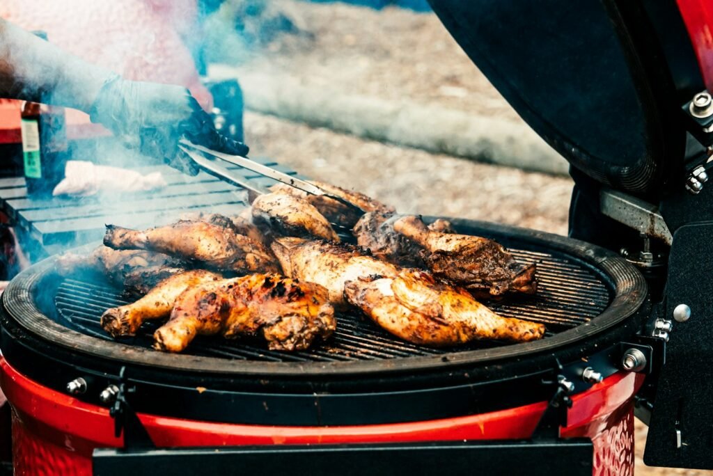 Jerk chicken on a charcoal grill